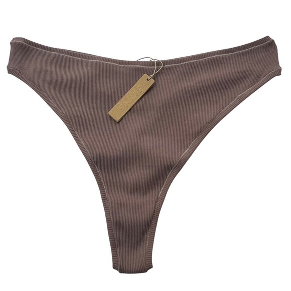 SKIMS Cotton Rib Dipped Thong Lot of 2 Umber Chocolate 3X - Picture 3 of 12